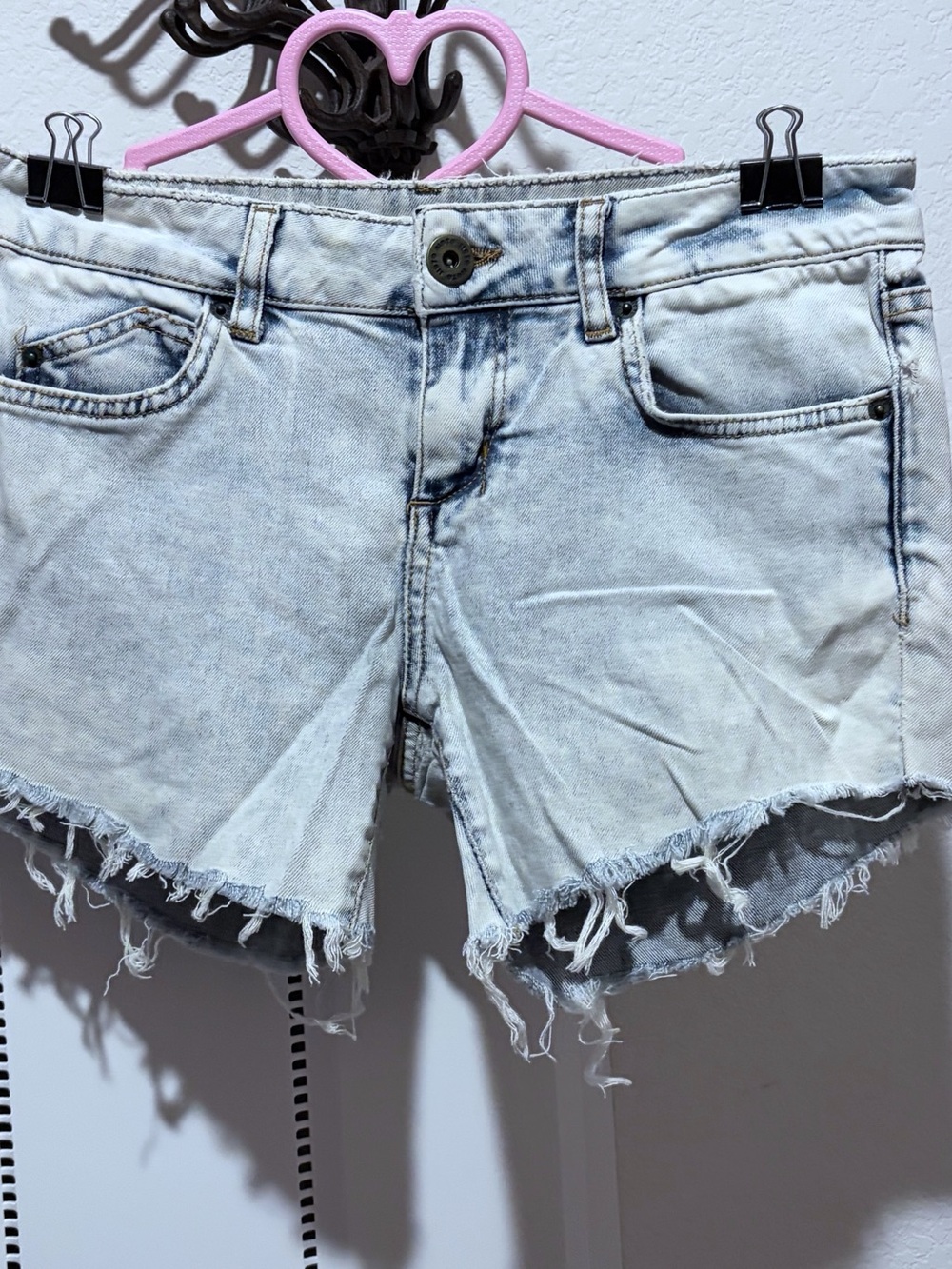 Vintage Top Shop Moto Acid  Wash Cut Off Denim Shorts - Size 28